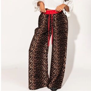 Dressed in LALA Leopard Print Wide-Leg Pants with Red Waistband - NWT